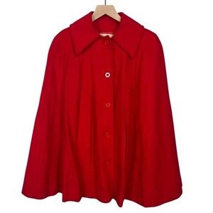 Vintage Pendleton 100% Wool Womens Red Cape Poncho Jacket Size 8